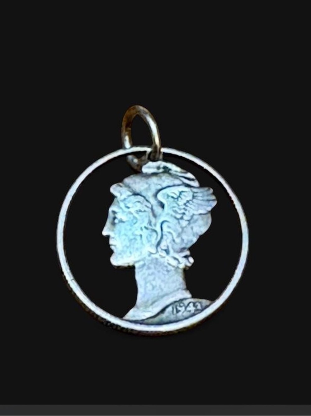Vintage 1943 hand-cut Mercury dime pendant or charm